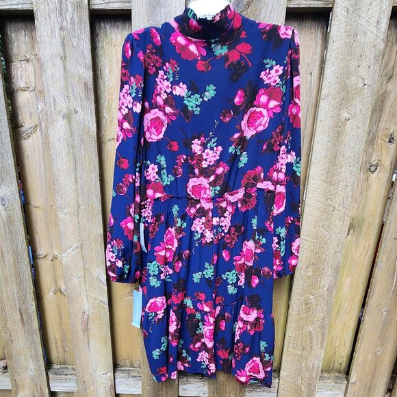 *NWT* Women's sz 16  London Times Navy Smocked Waist Tiered Mini Dress - Picture 7 of 9